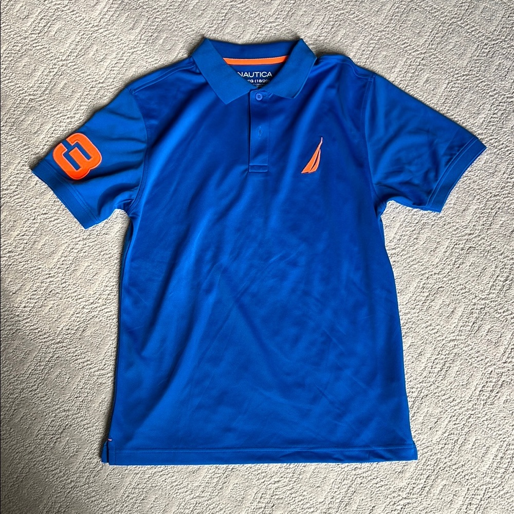 Nautica Blue Polo Shirt with Orange Accents